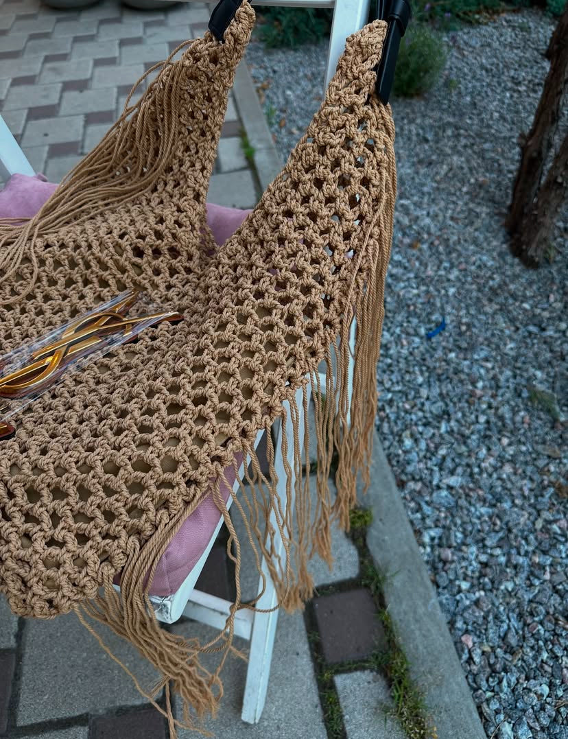Saint Laurent Crochet Fringe Hobo Bag