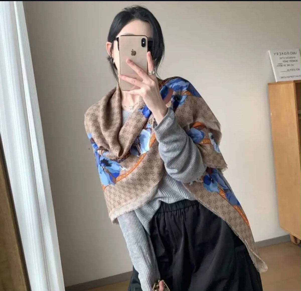 Gucci GG Flora Print Square Scarf