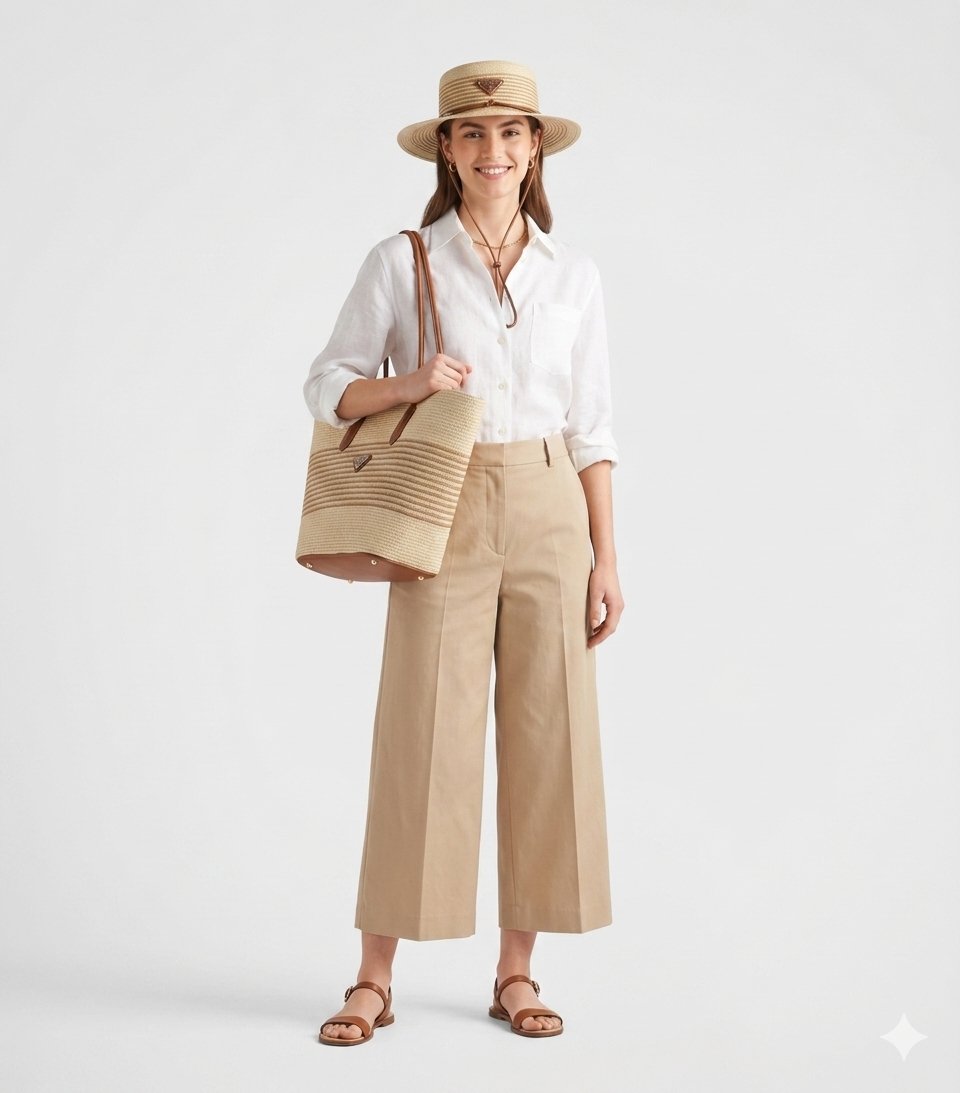 Prada Raffia Tote and Boater Hat Set