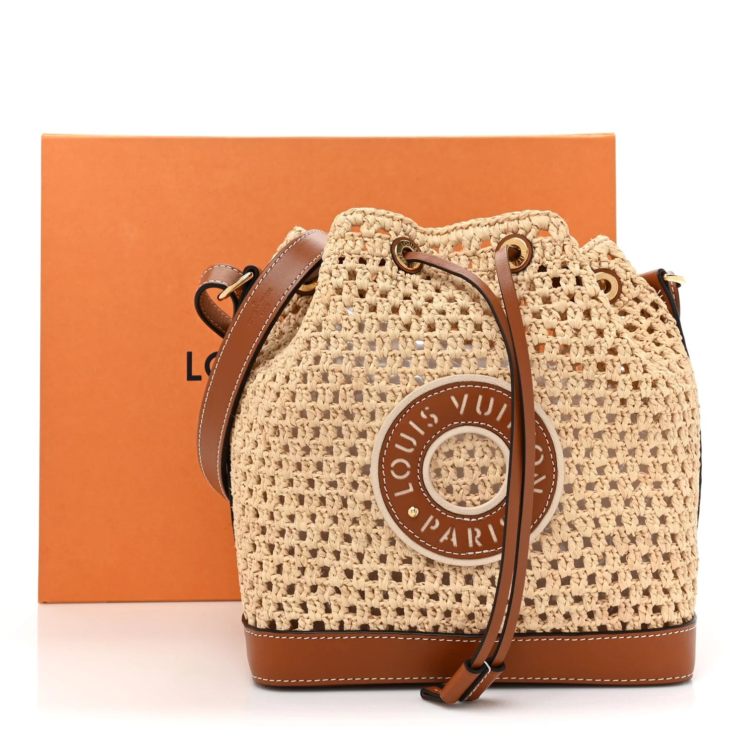 Louis Vuitton Raffia Bucket Bag with Leather Trim