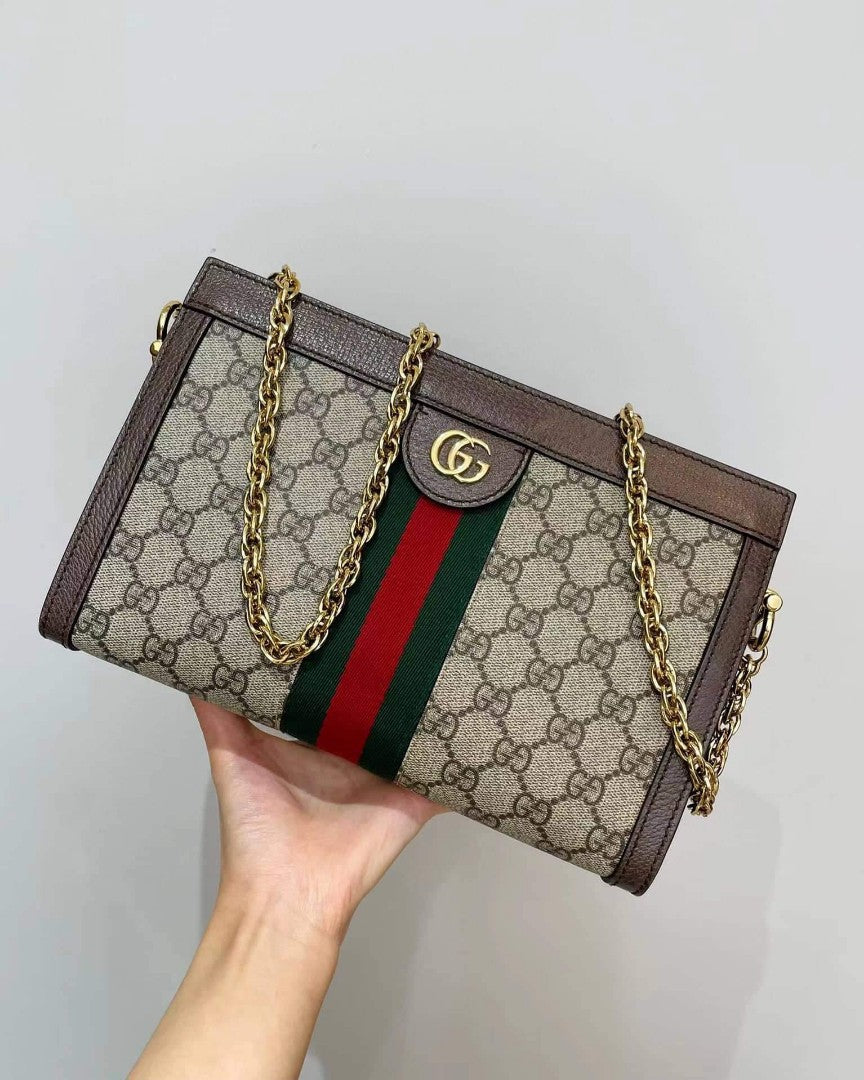 Gucci GG Canvas Clutch with Chain