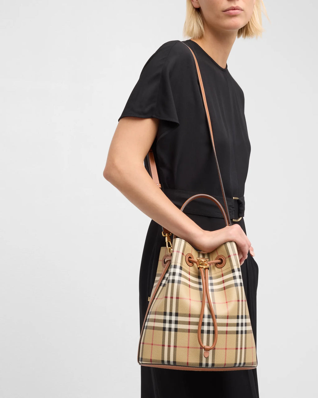 Burberry TB Monogram Check Bucket Bag