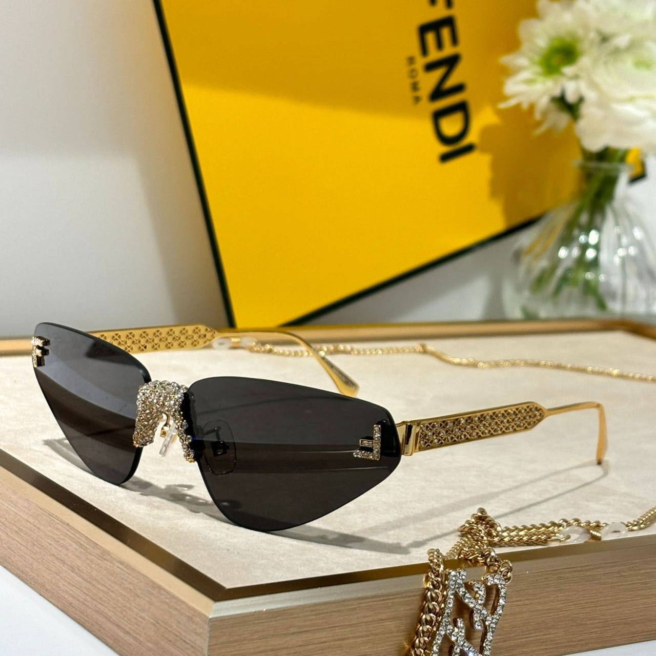 Fendi Crystal-Embellished Rimless Cat-Eye Sunglasses