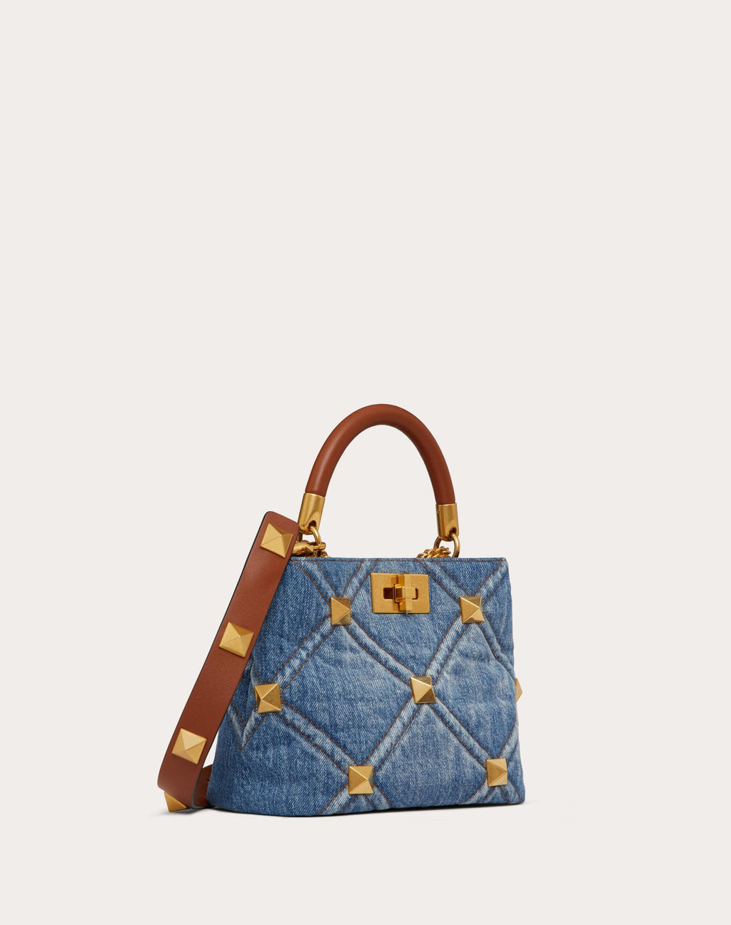 Valentino Garavani Roman Stud Denim Top Handle Bag