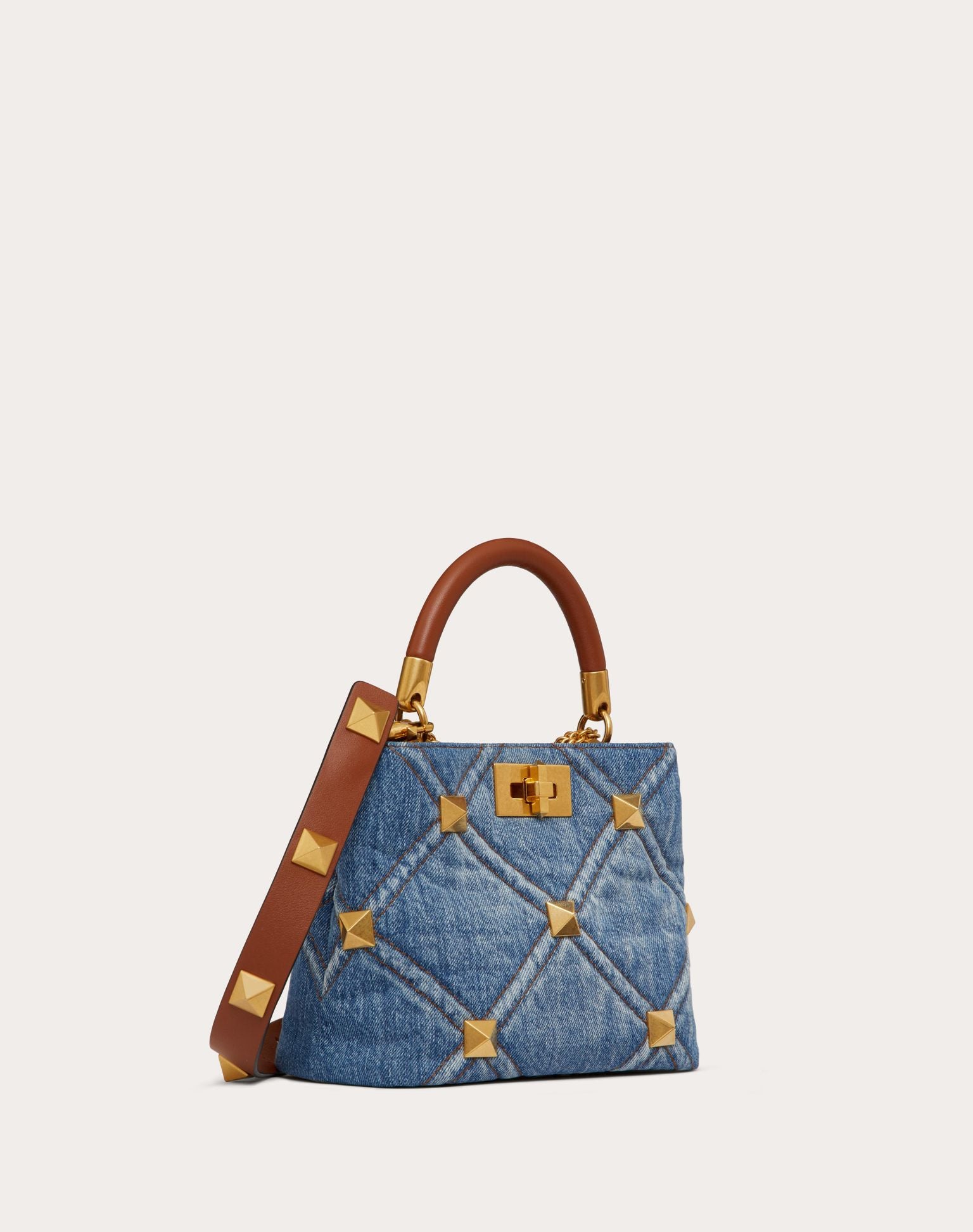 Valentino Garavani Roman Stud Denim Top Handle Bag