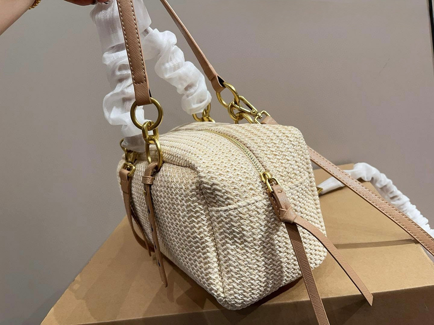 Prada Crochet Raffia Handbag with Pouch