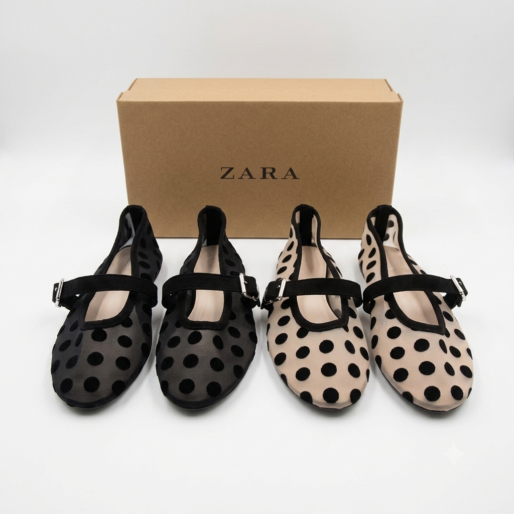 ZARA Polka Dot Mesh Mary Jane Flats