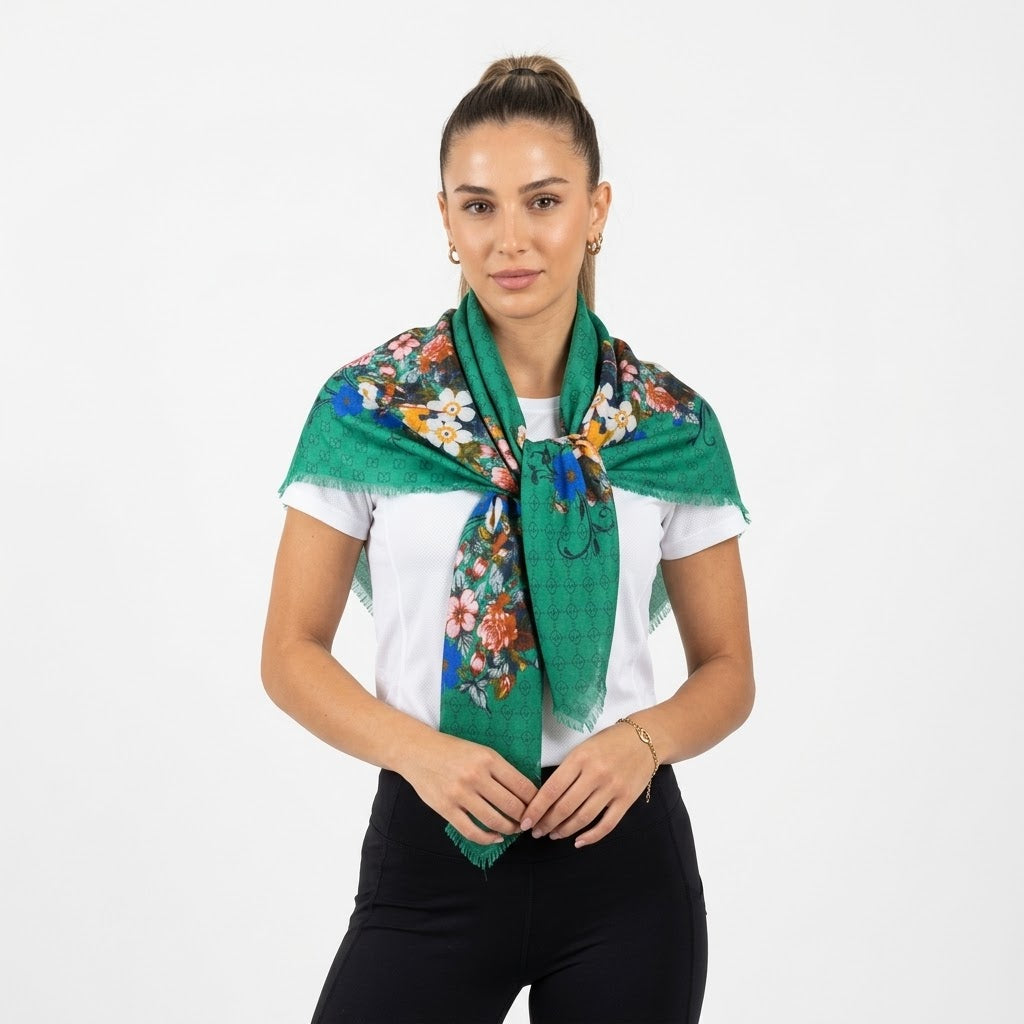 Gucci GG Flora Print Square Scarf