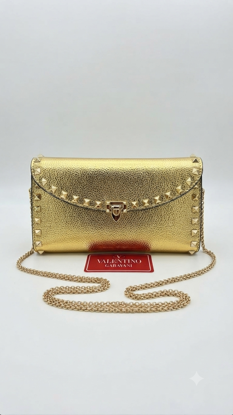 Valentino Garavani Rockstud Metallic Chain Clutch