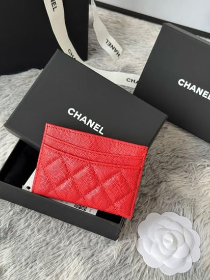 CHANEL Red Caviar Quilted Classic Card Holder