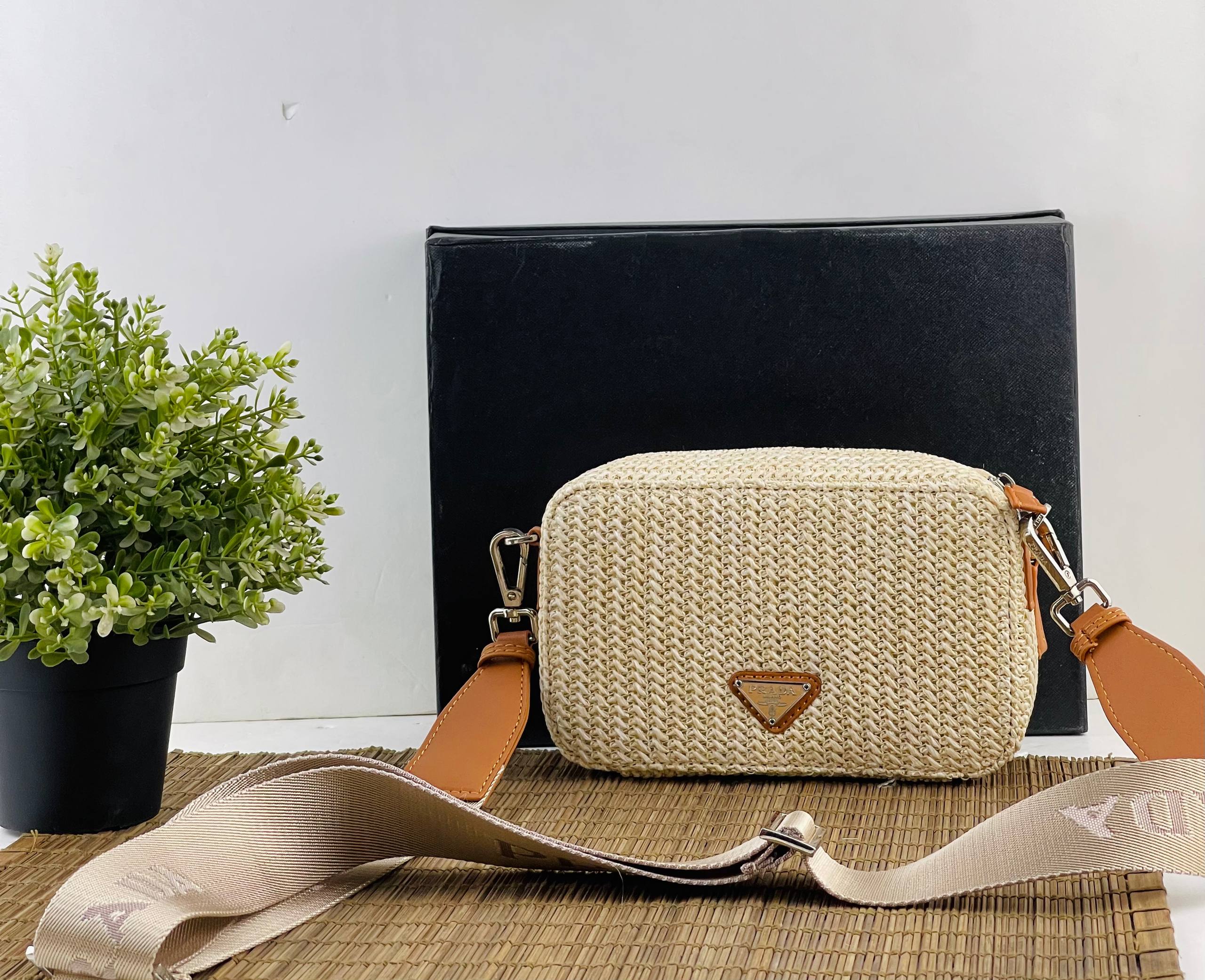 Prada Raffia Camera Shoulder Bag