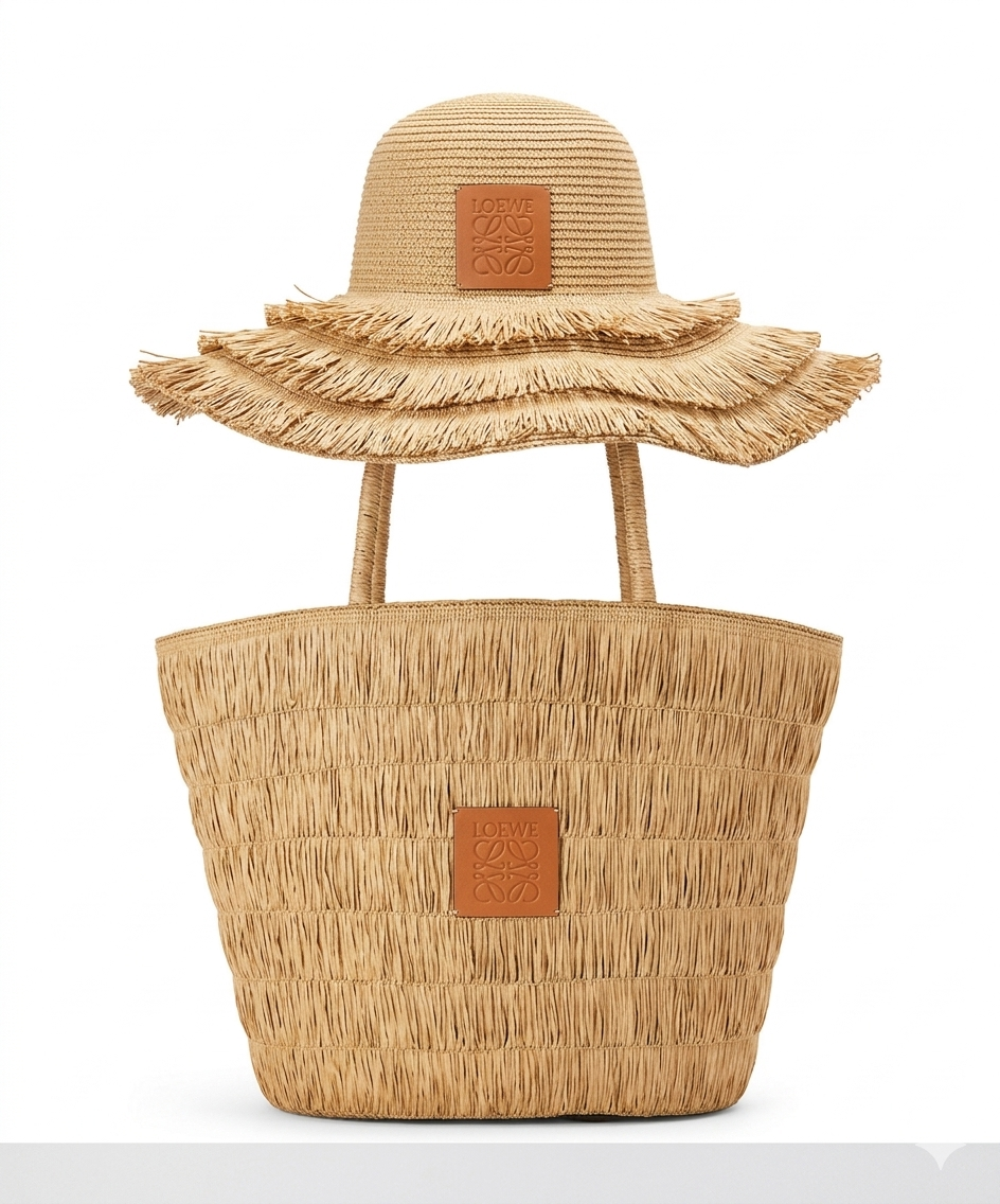 Loewe Anagram Basket Bag & Raffia Hat Set