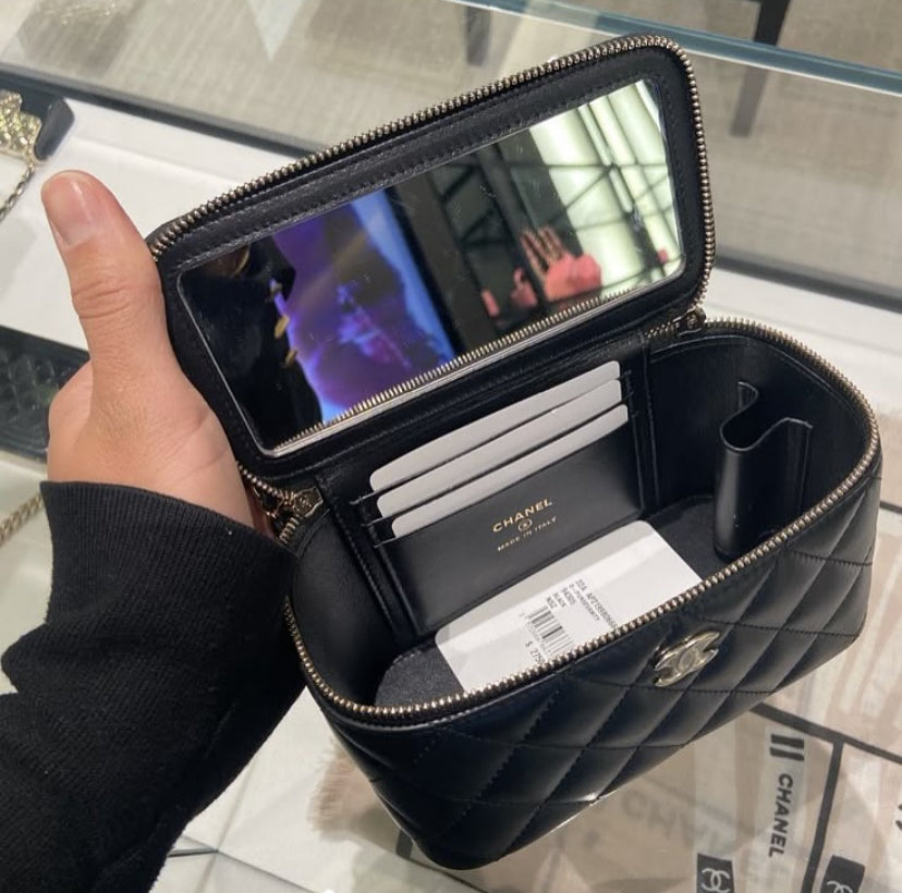 Chanel Black Calfskin Chain Vanity Bag