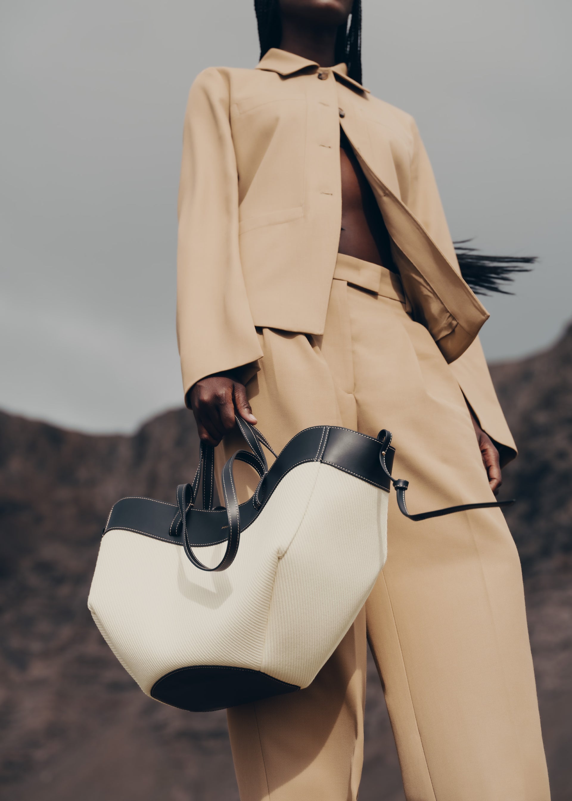 Polène Cyme Canvas and Leather Tote Bag