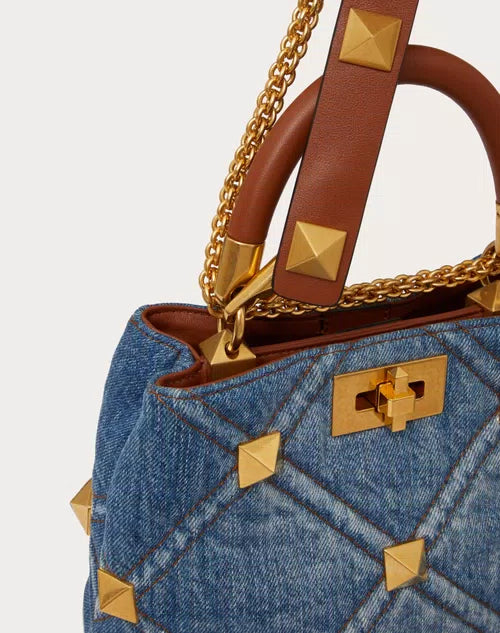 Valentino Garavani Roman Stud Denim Top Handle Bag