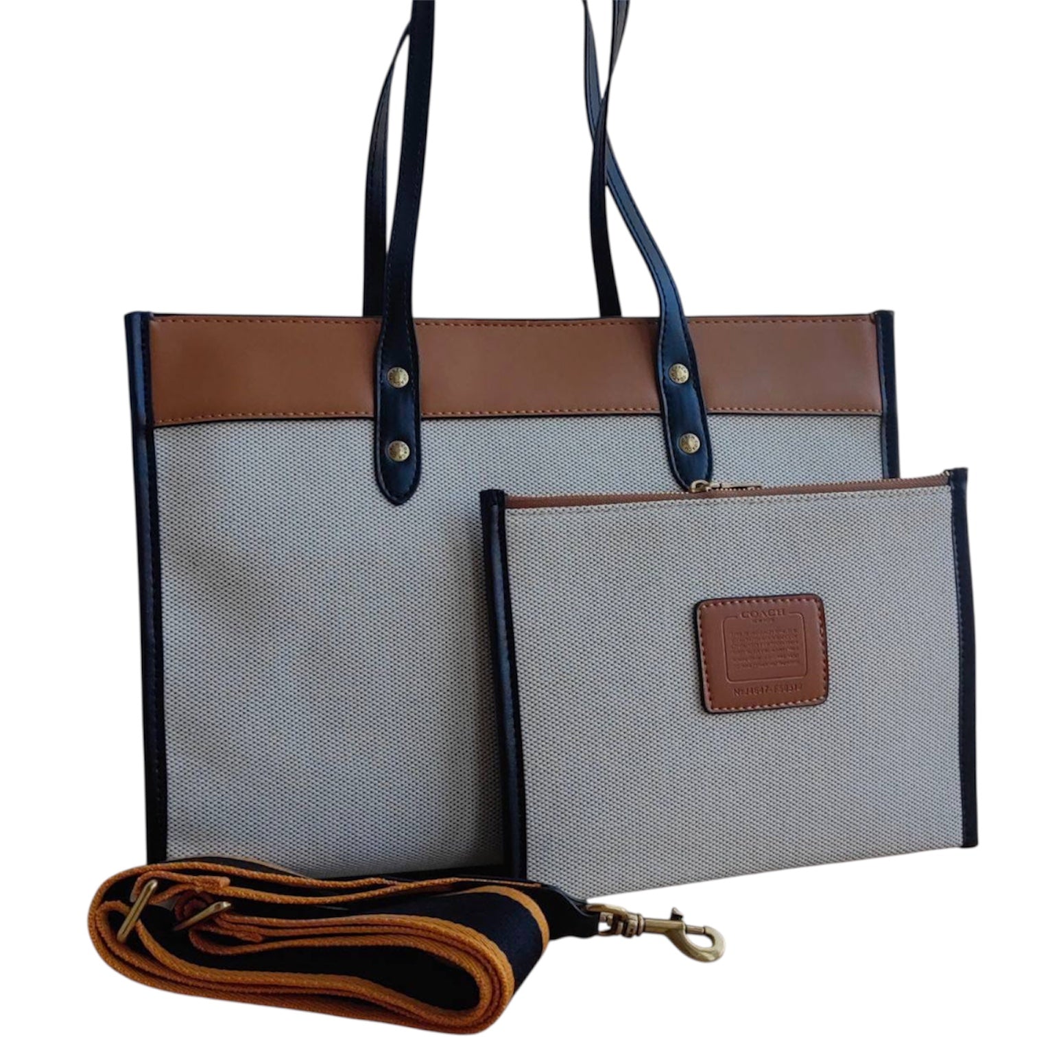 Coach Tote Bag with Removable Pouch & Web Strap