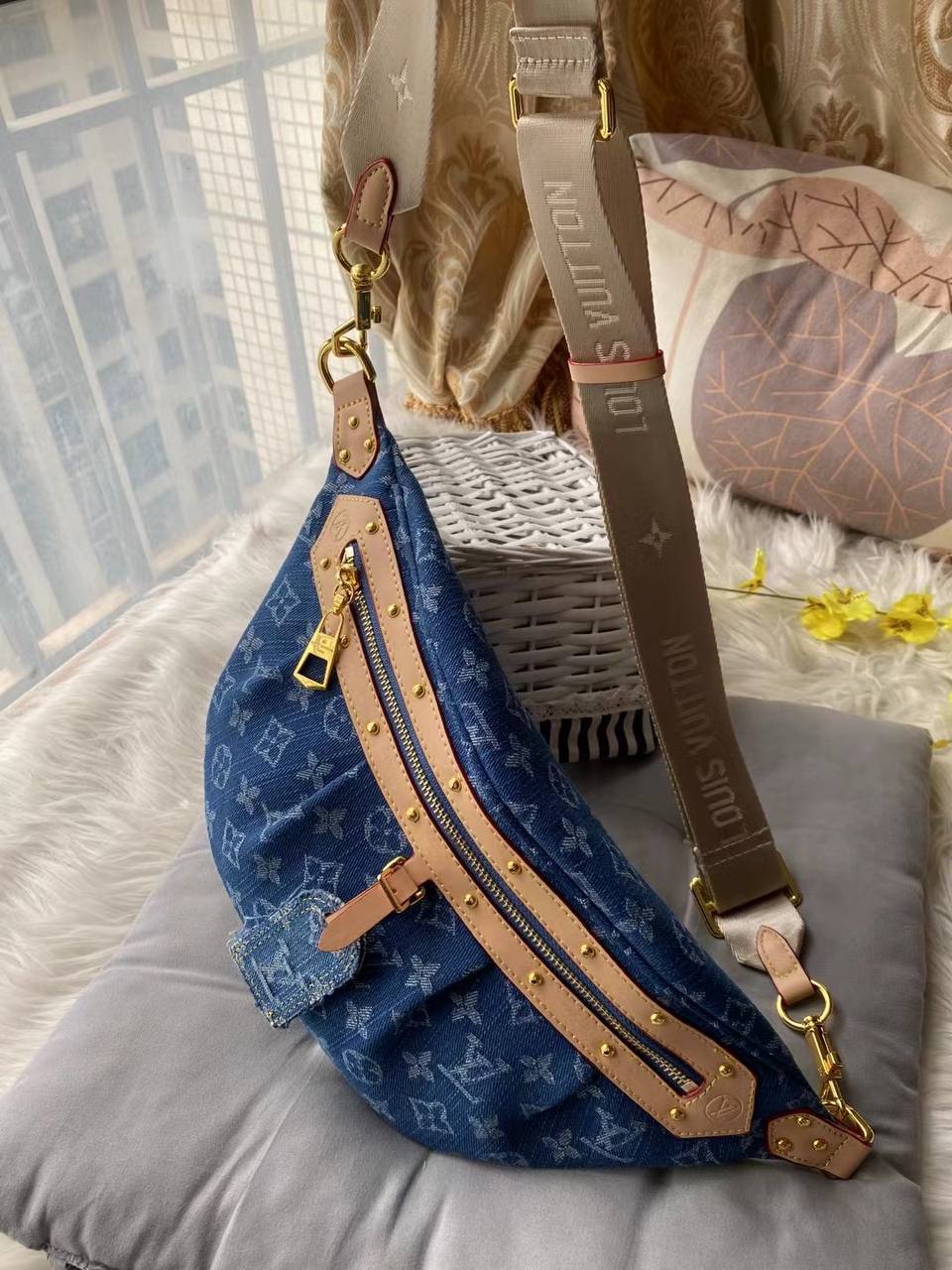 LOUIS VUITTON Monogram Denim High Rise Bumbag Blue