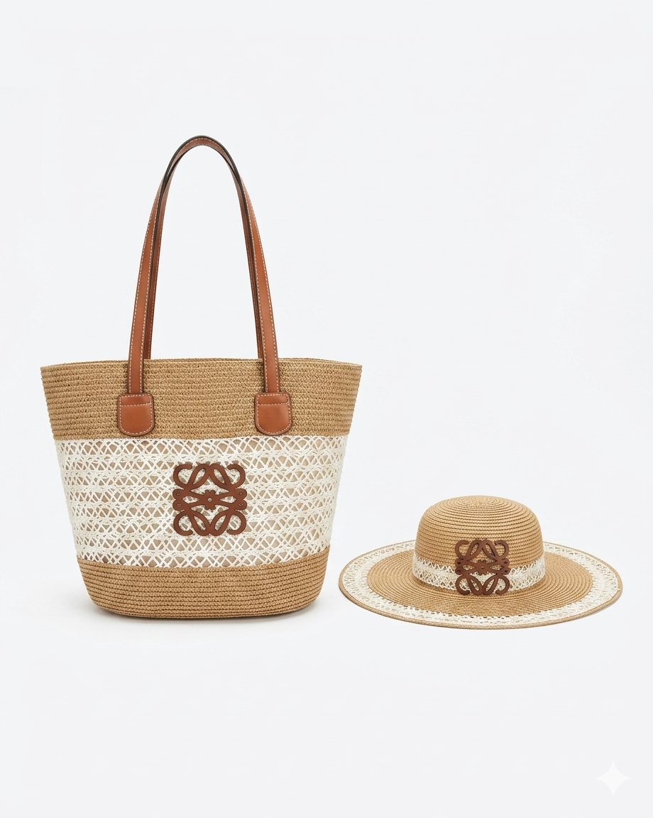 Loewe Raffia Tote Bag & Hat Set