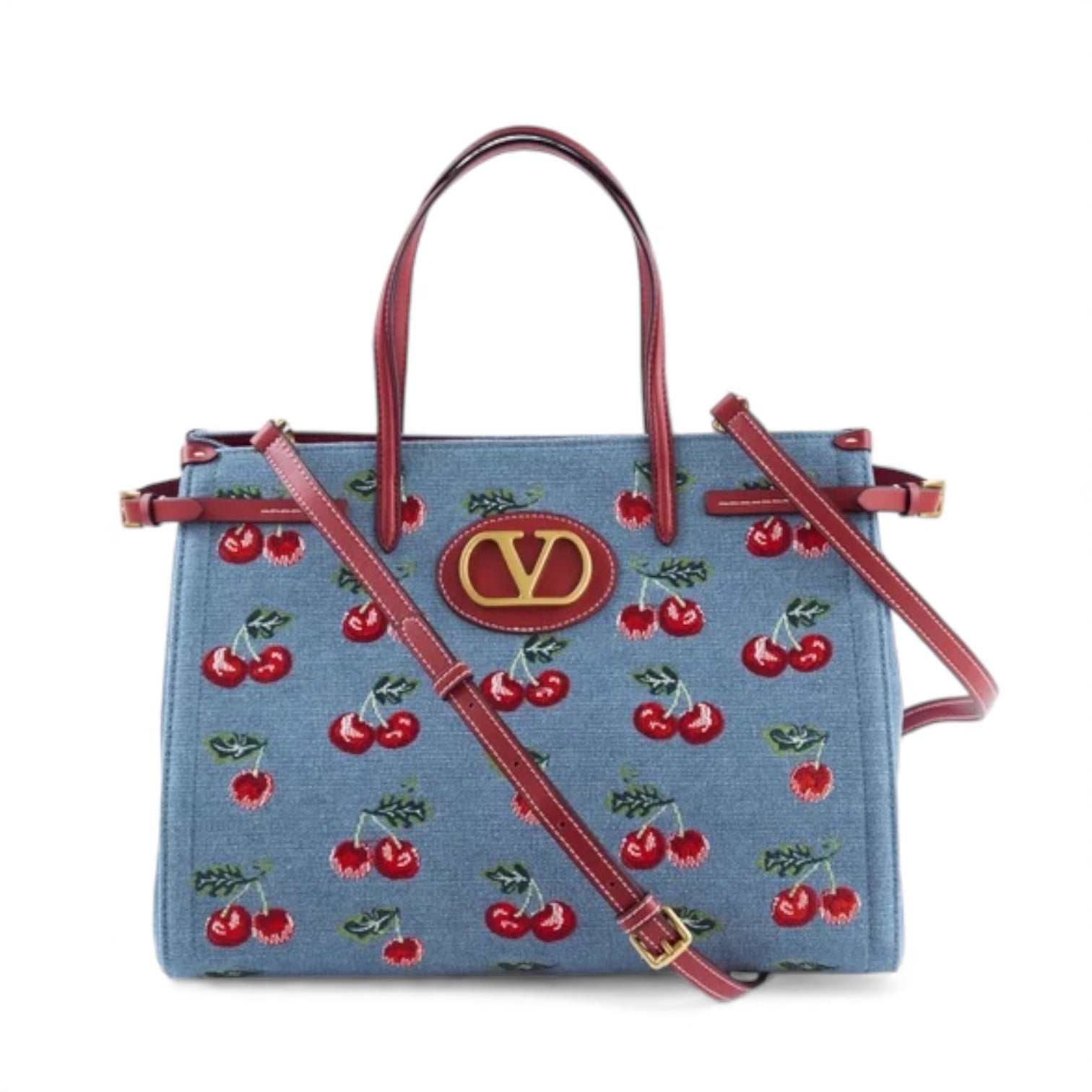 Valentino Cherry Embroidered Tote Bag
