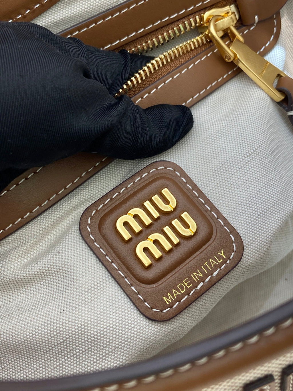 Miu Miu Canvas Leather Tote