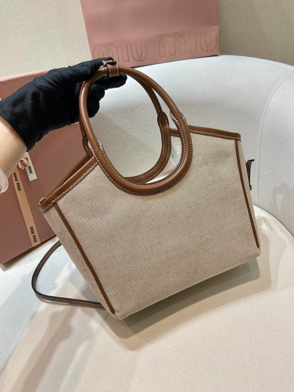 Miu Miu Canvas Leather Tote