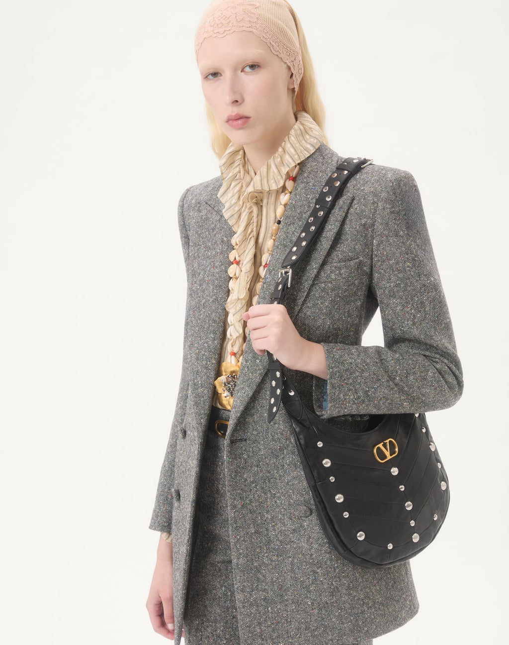 Valentino Garavani VLogo Suede Studded Hobo Bag