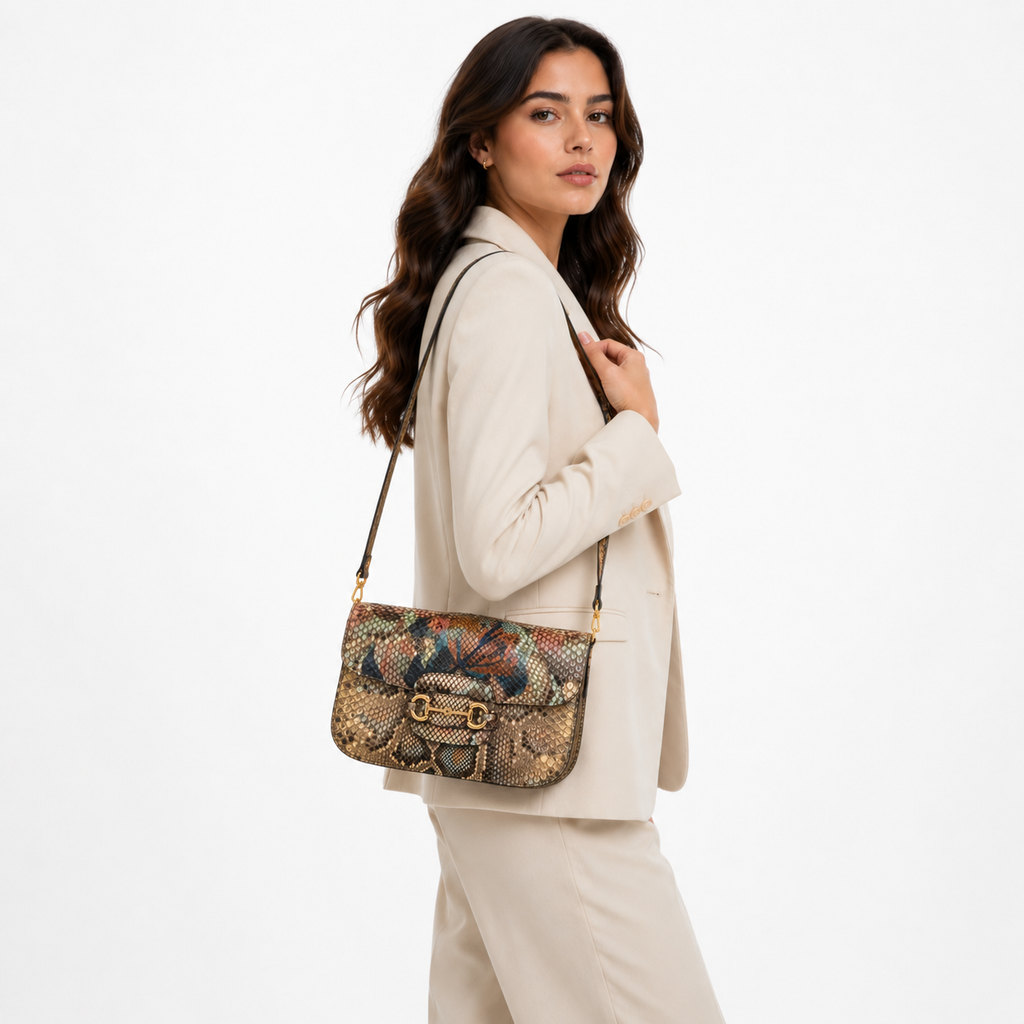 Gucci Horsebit Python Print Shoulder Bag