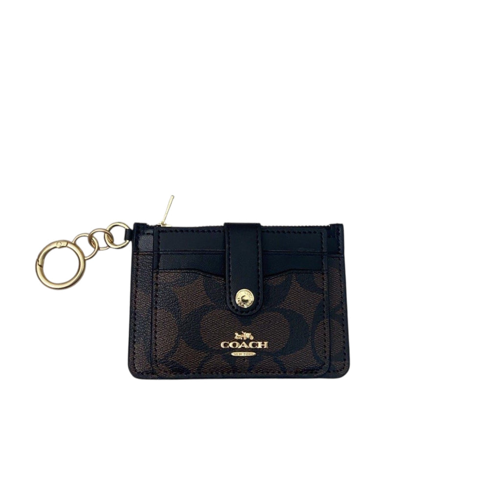 COACH Signature Canvas Card Case with Key Ring