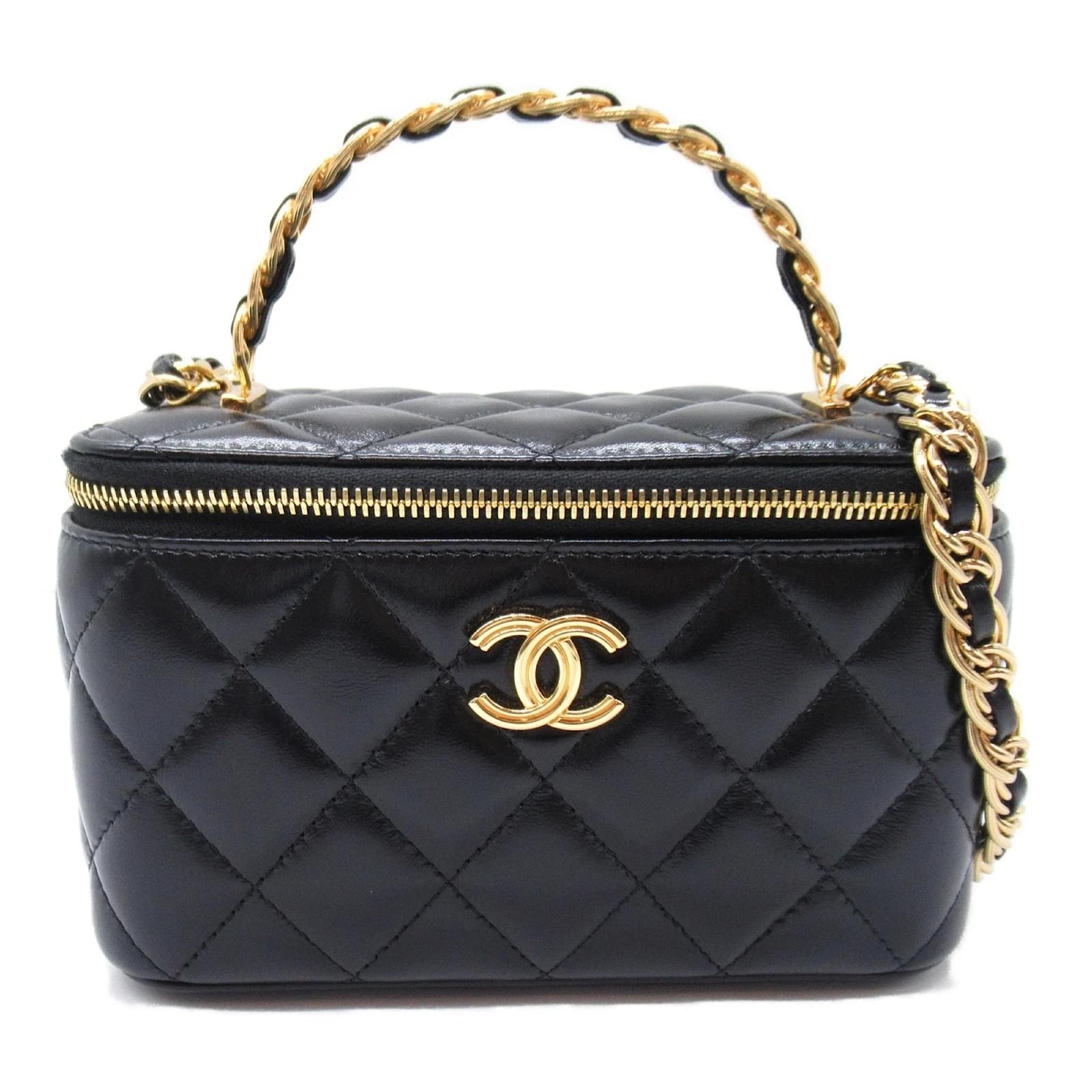 Chanel Black Calfskin Chain Vanity Bag