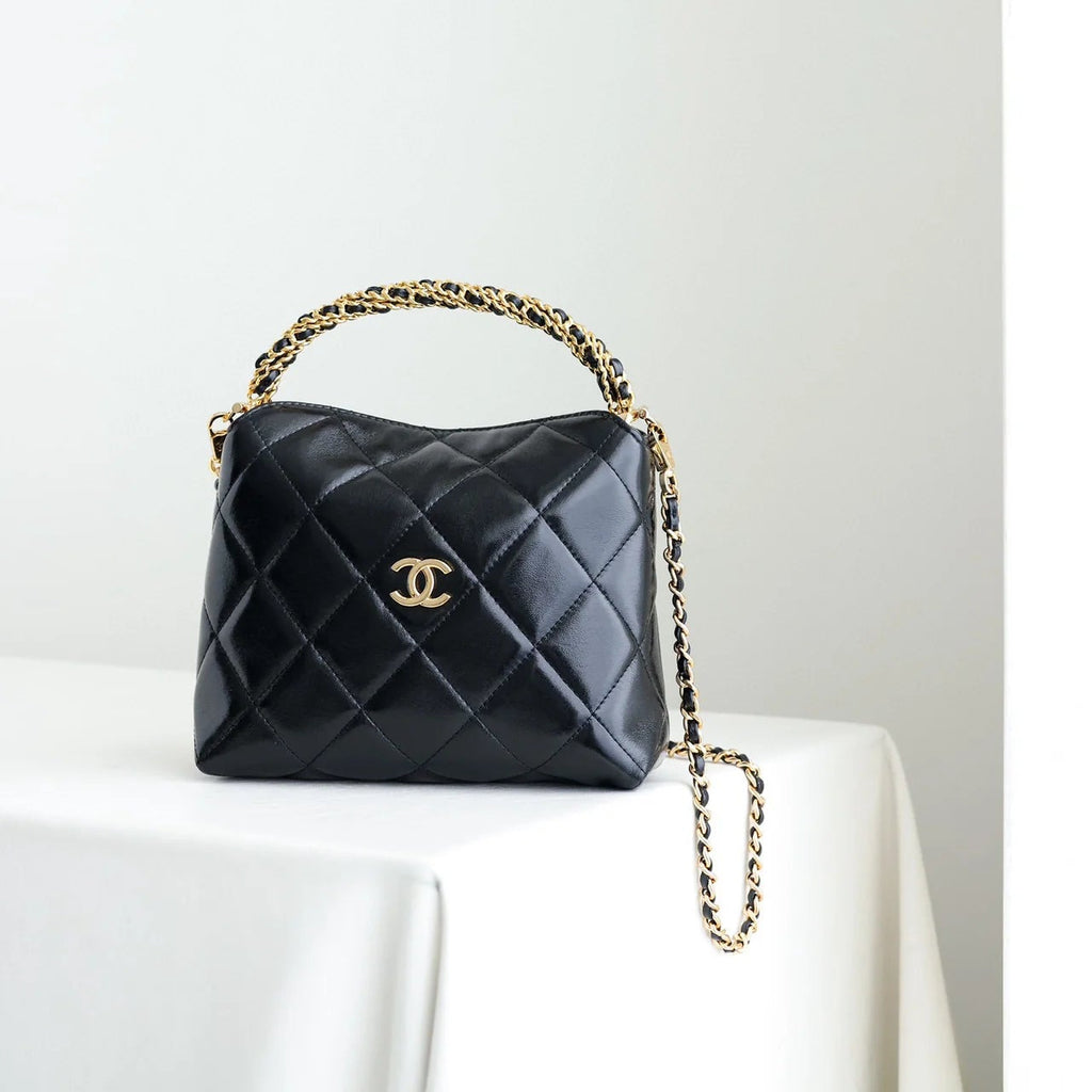 Chanel Quilted Lambskin CC Crystal Signature Chain Hobo Bag