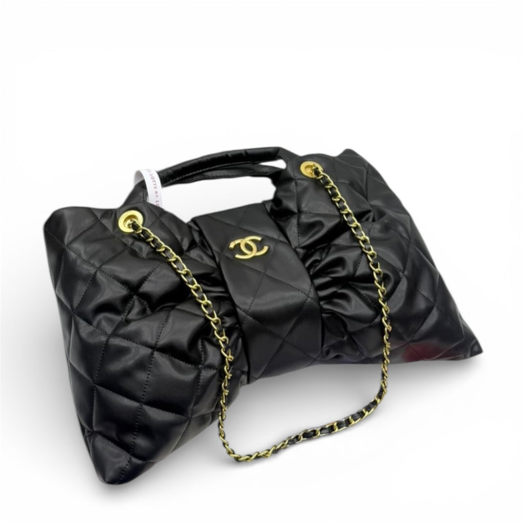 Chanel Quilted Bow Top Handle Bag with Chain Strap