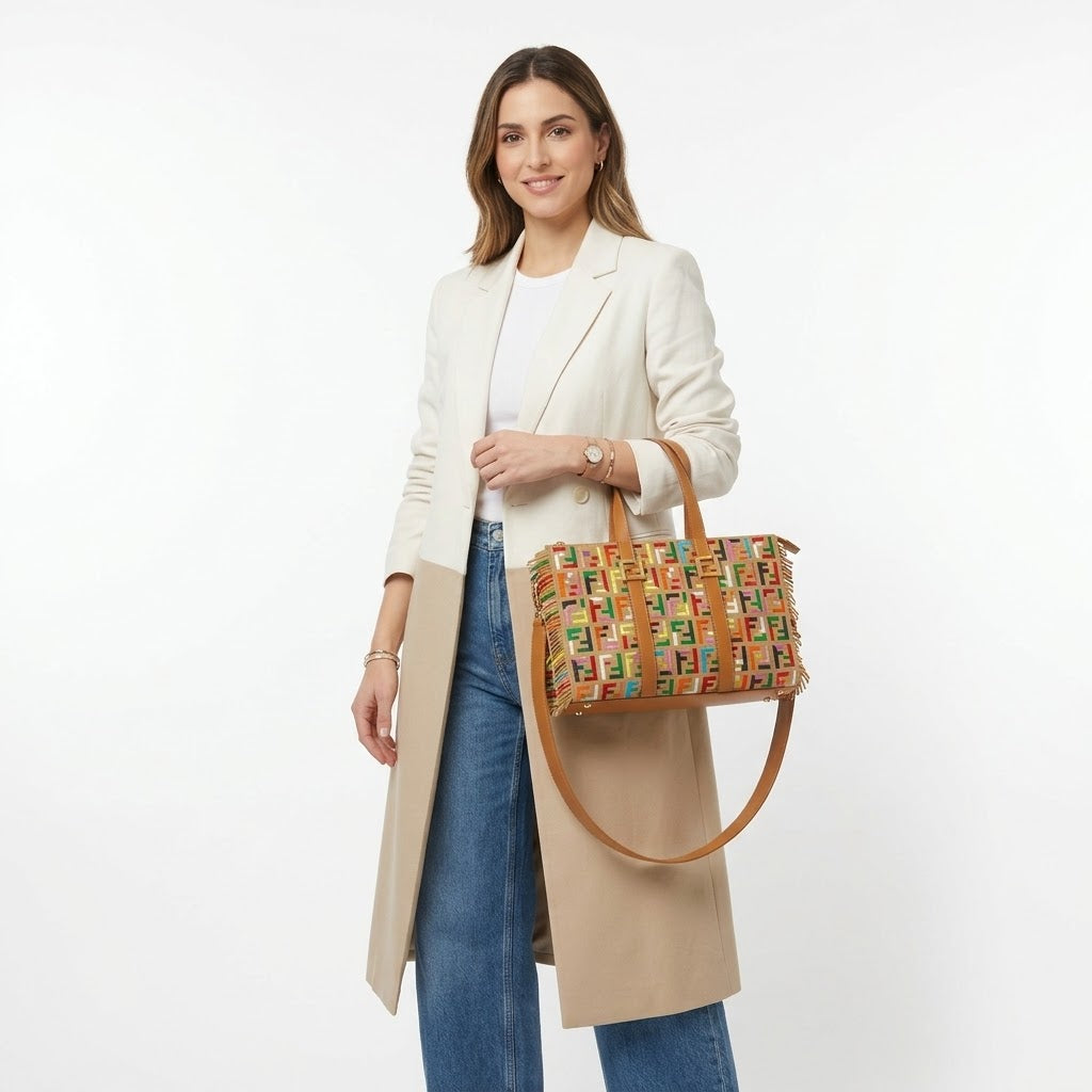 Fendi Multicolor Embroidered FF Baguette Tote Bag