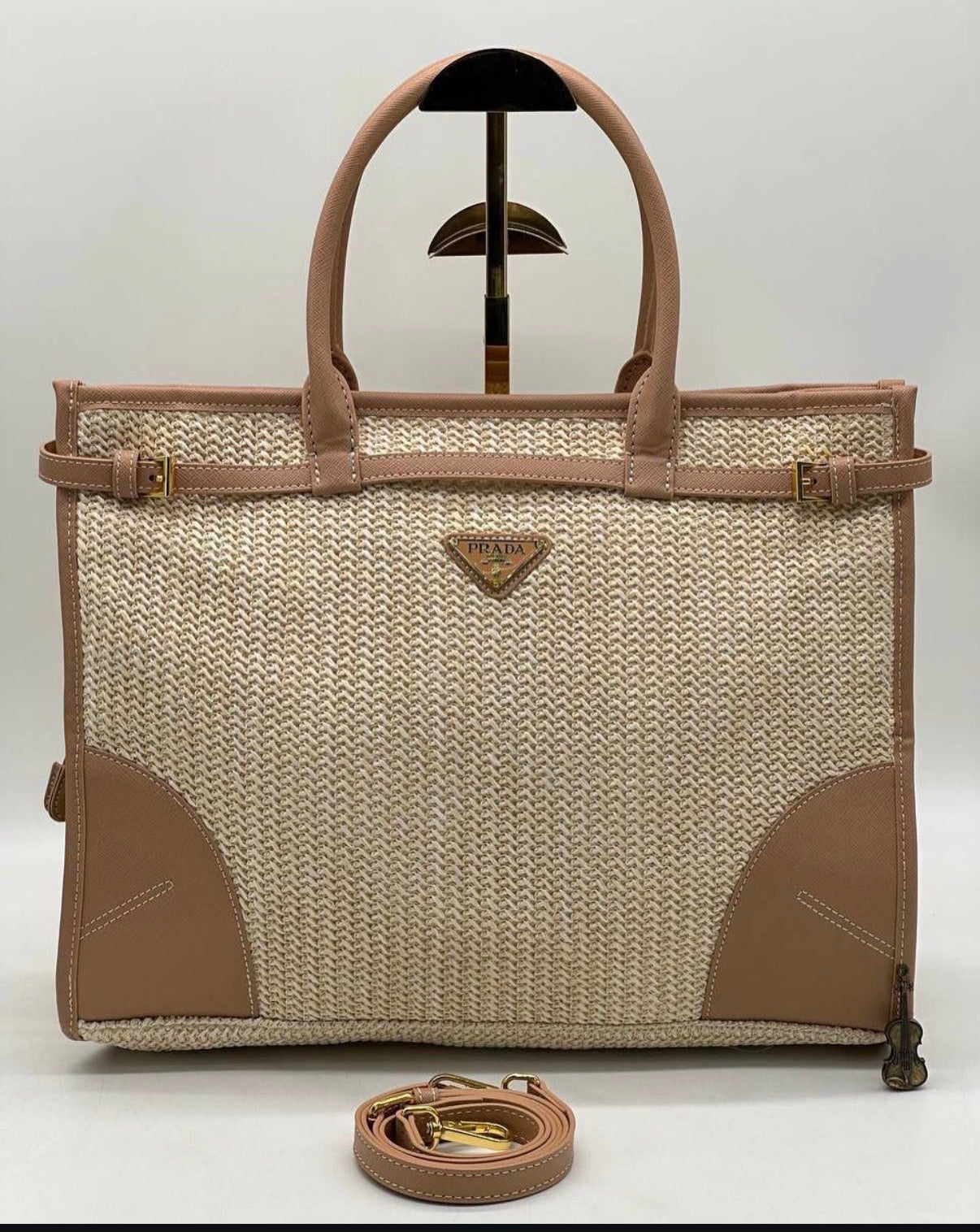 Prada Galleria Raffia and Saffiano Leather Tote Bag