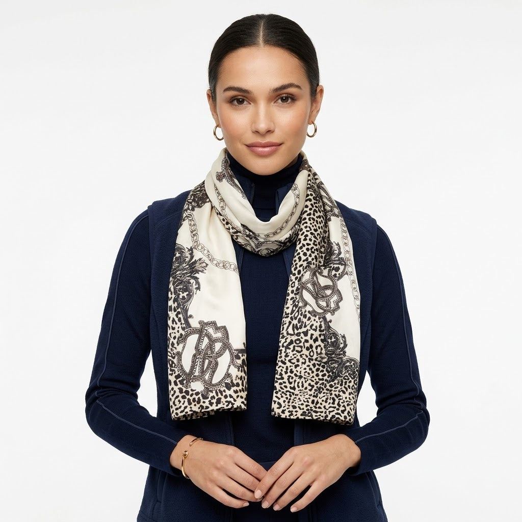 Dolce & Gabbana Leopard & Baroque Print Silk Scarf