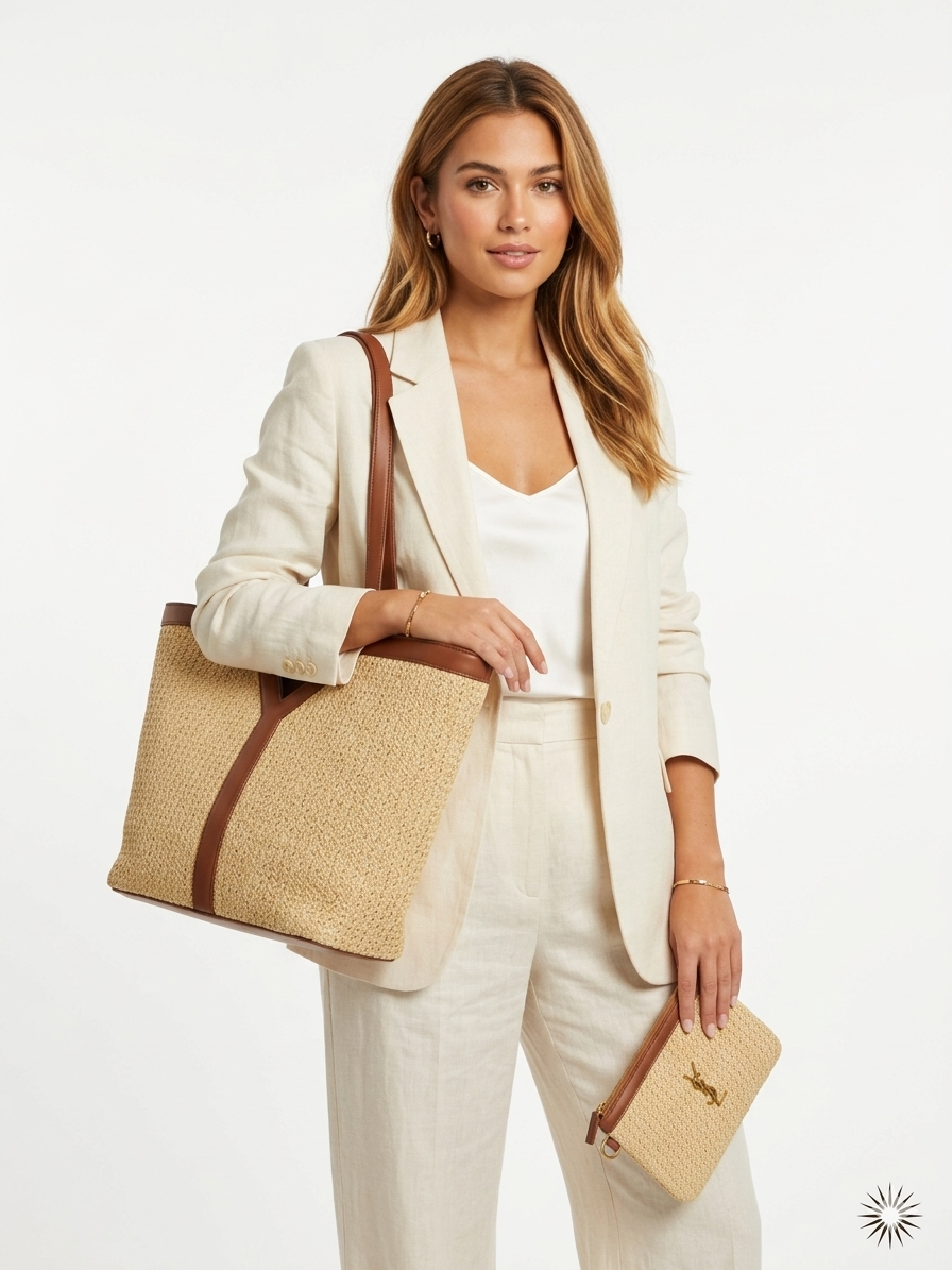 Saint Laurent Pania Raffia Tote Bag