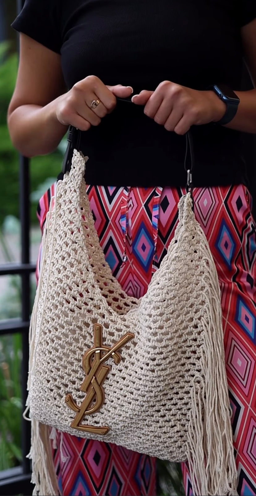 Saint Laurent Crochet Fringe Hobo Bag