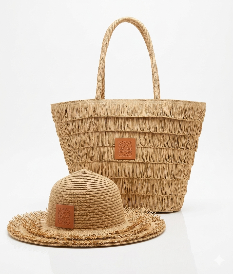 Loewe Anagram Basket Bag & Raffia Hat Set