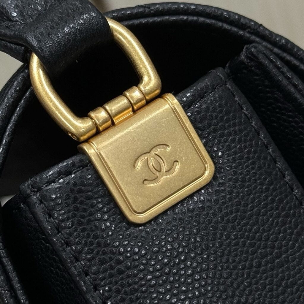 Chanel Shiny Caviar Quilted Mini Top Handle Flap Bag