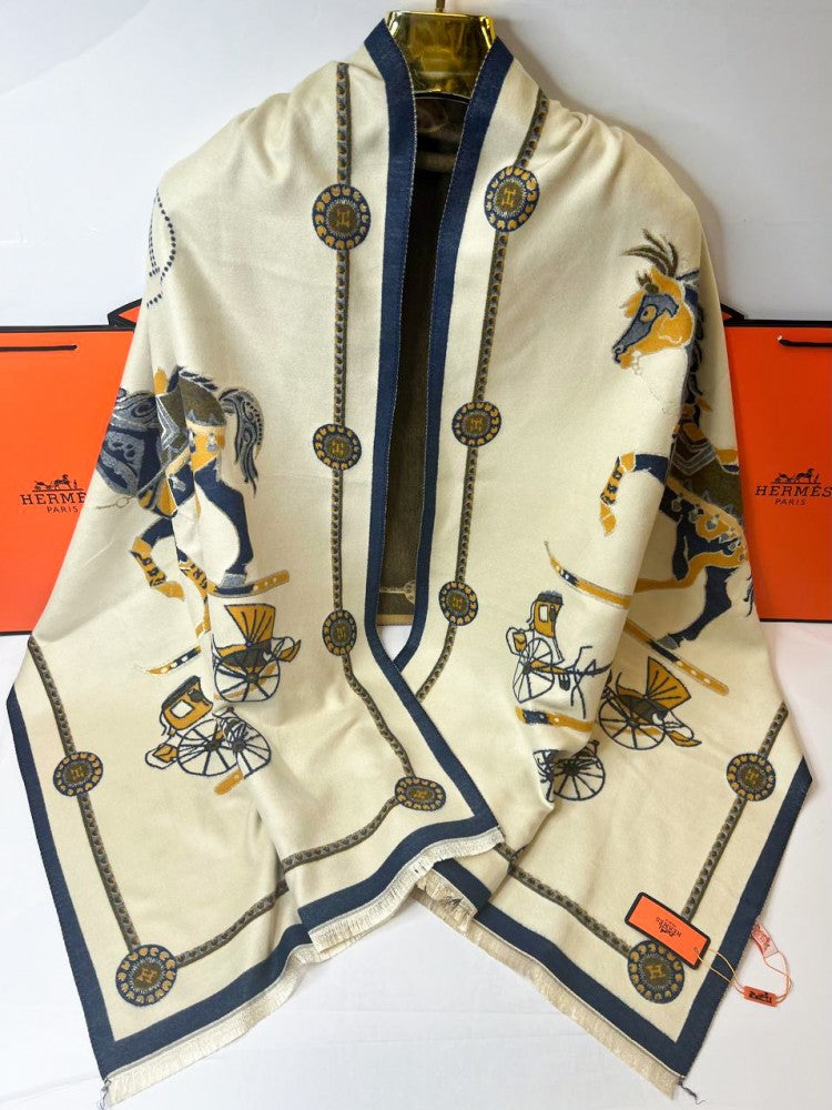Hermès-Inspired Soft Shawl – Carriage Print