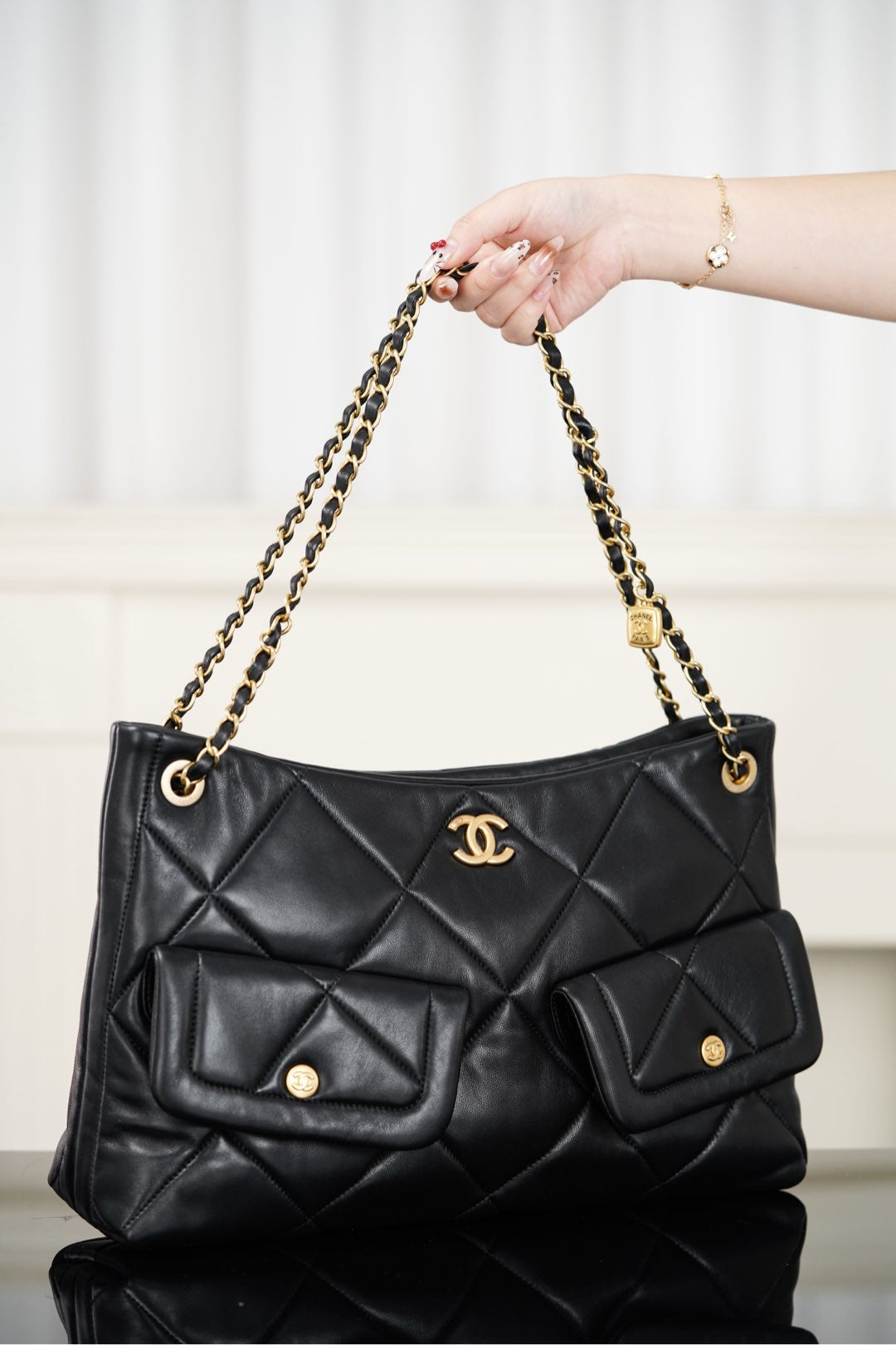 Chanel Large Quilted Pocket Tote Bag