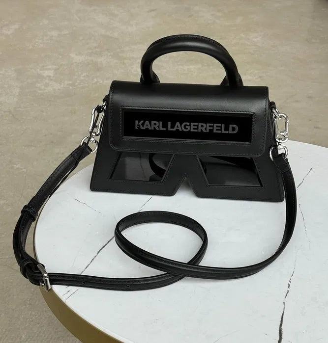 KARL LAGERFELD Women Black Icon K Leather Crossbody Bag