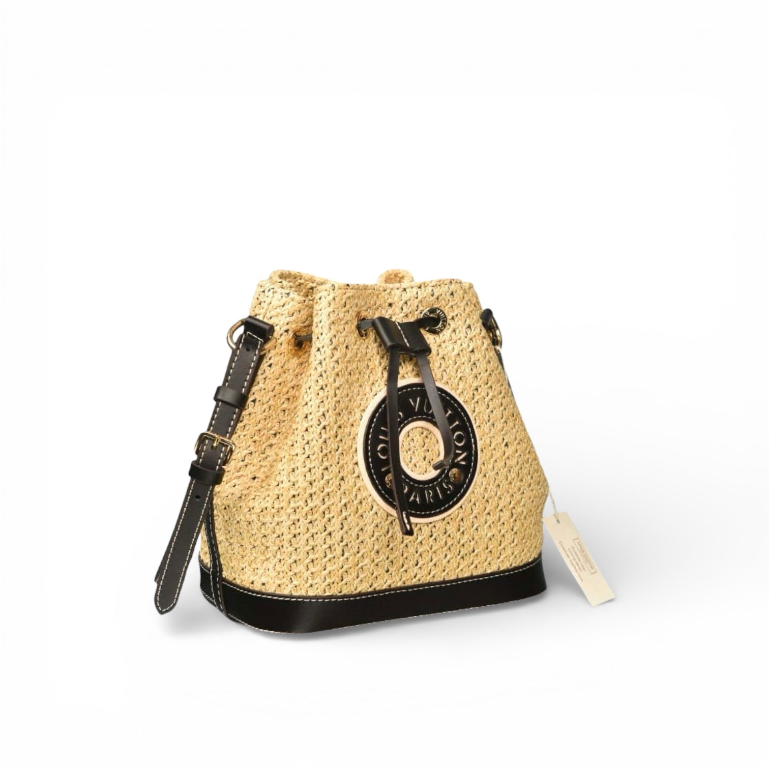 Louis Vuitton Raffia Bucket Bag with Leather Trim