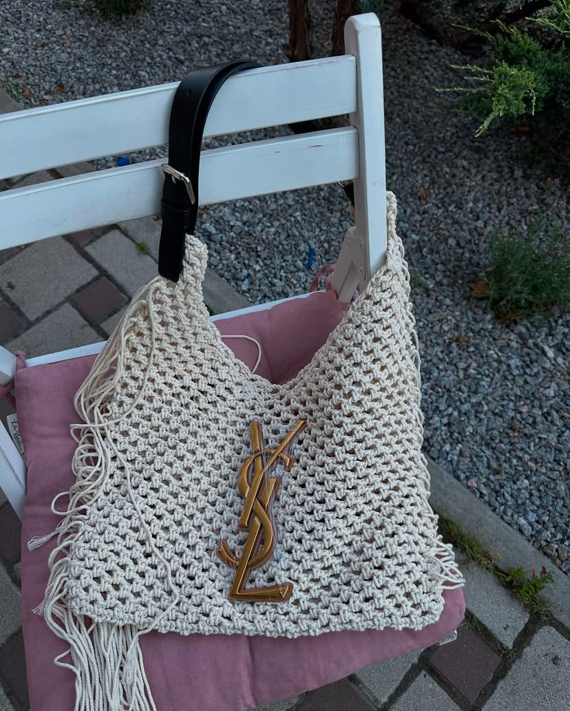 Saint Laurent Crochet Fringe Hobo Bag
