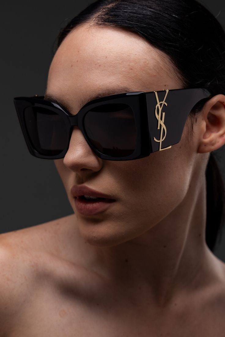 Saint Laurent Oversized YSL Logo Sunglasses – Black & Gold