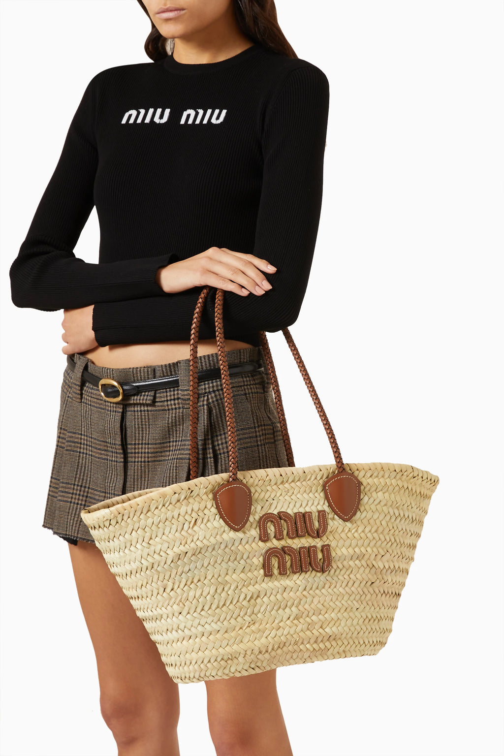 Miu Miu Woven Raffia Tote Bag with Heart Details