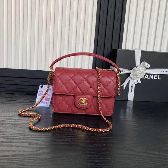 Chanel Shiny Caviar Quilted Mini Top Handle Flap Bag