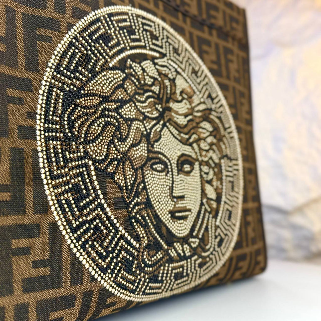 FENDACE (Fendi x Versace) Tote Bag – FF Canvas with Medusa Crystal Design