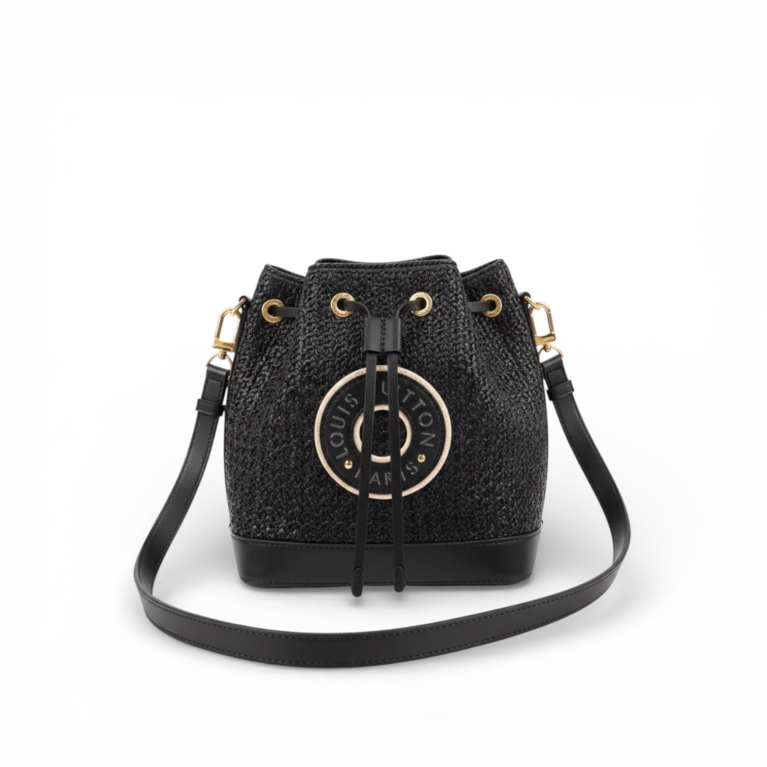 Louis Vuitton Raffia Bucket Bag with Leather Trim
