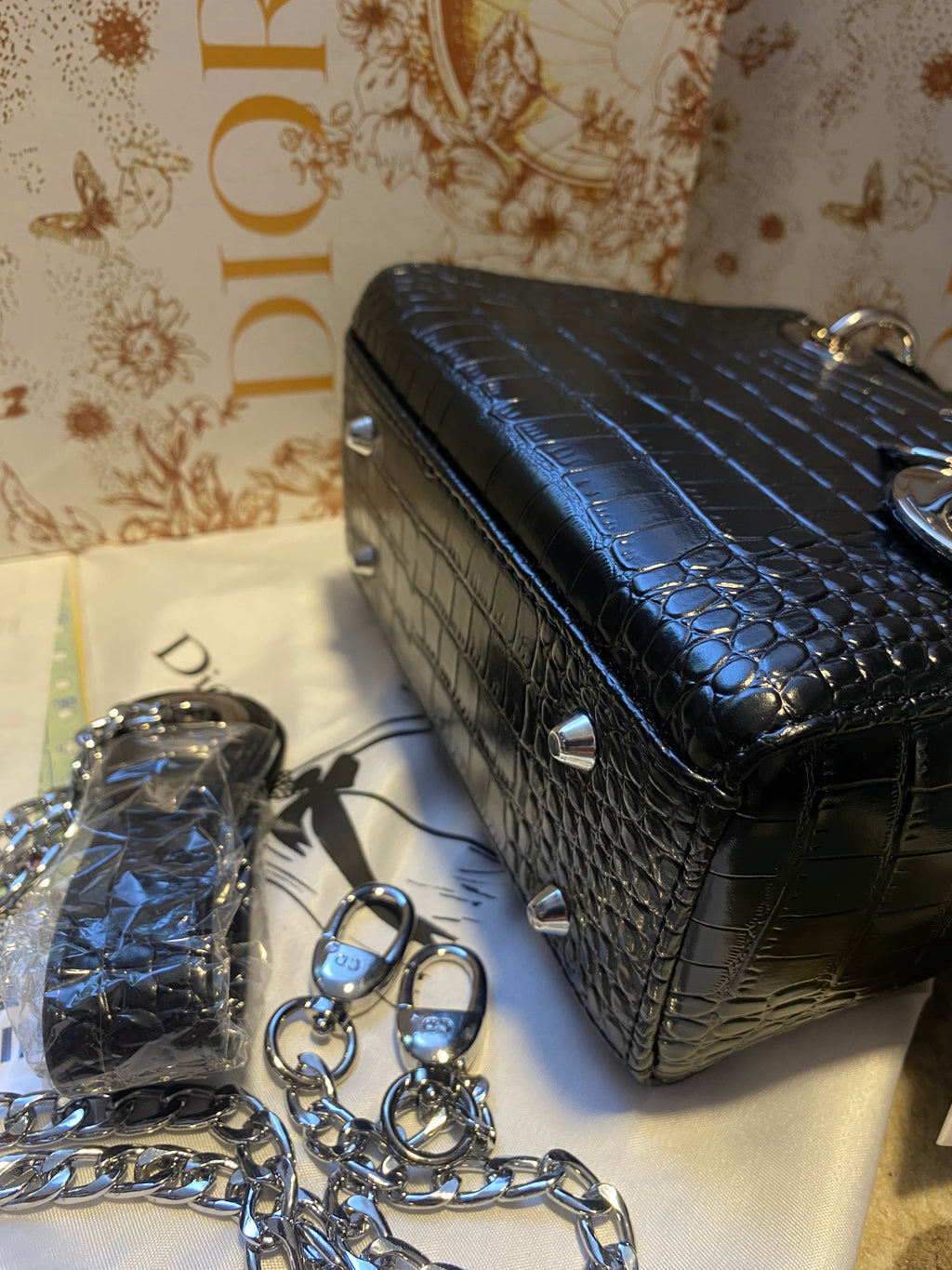 Lady Dior Crocodile-Embossed Bag