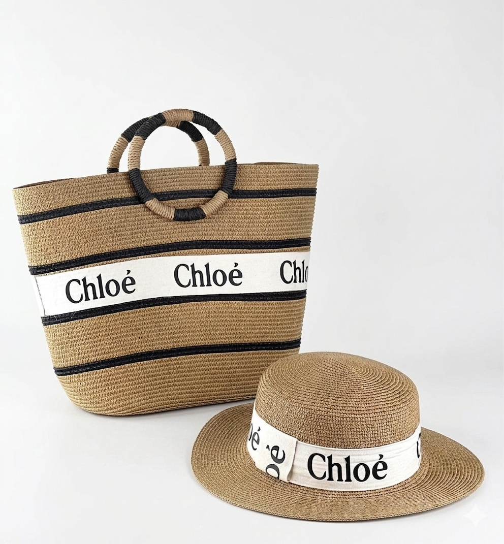 Chloé Woody Basket Bag & Raffia Hat Set